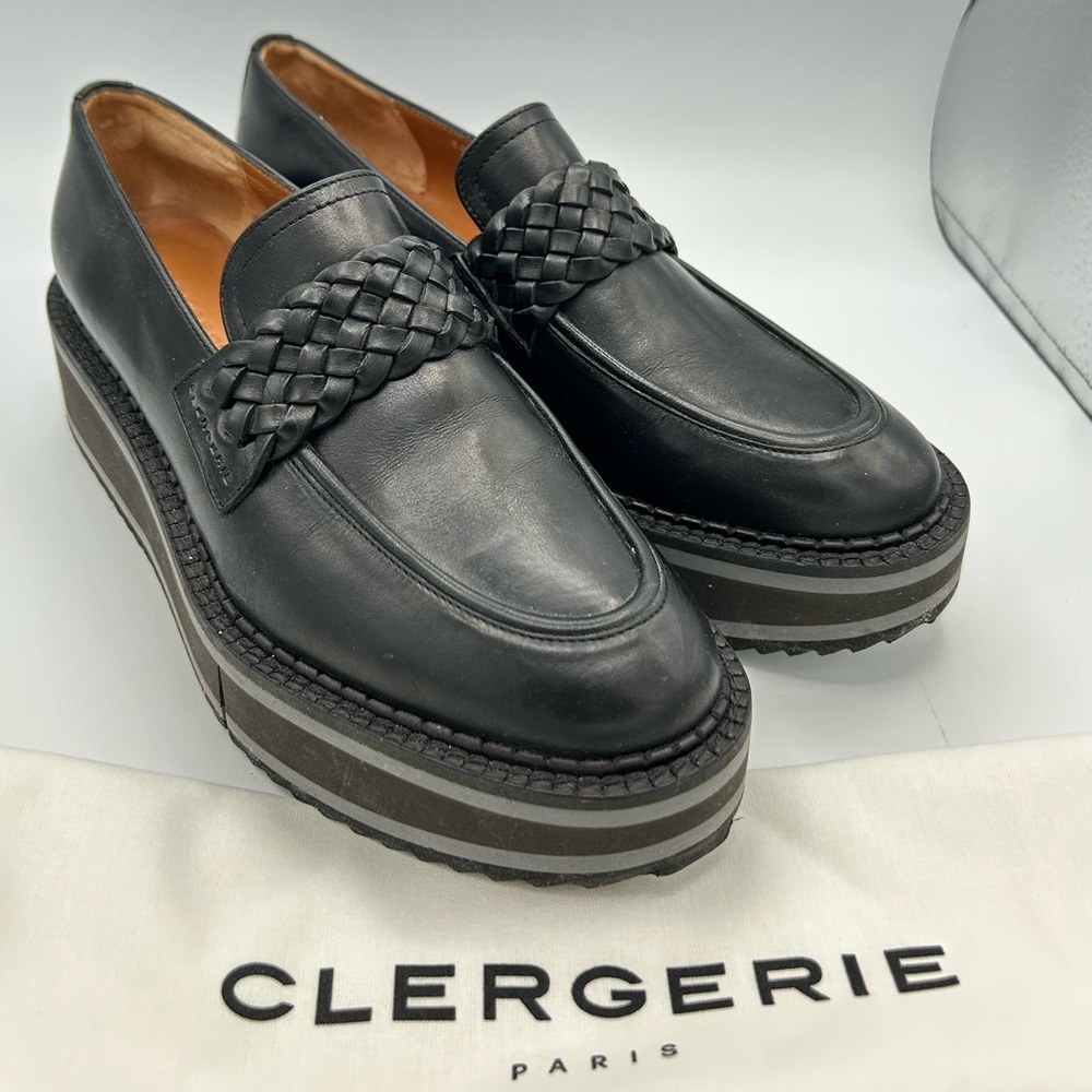 CLERGERIE Sz 8 Shoes Baldie Leather Platform Loafers Black Flats Classic Preppy